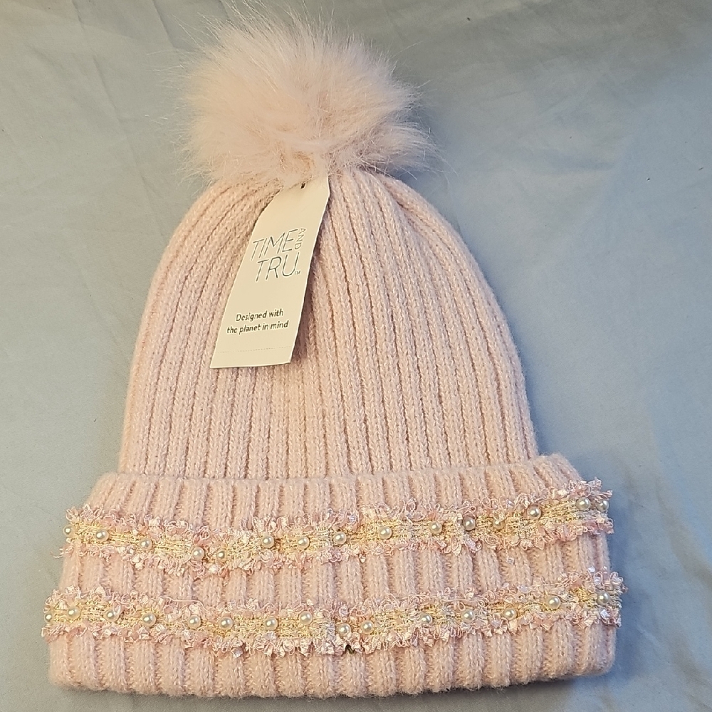 Time and Tru Light Pink Beanie with Pom Pom